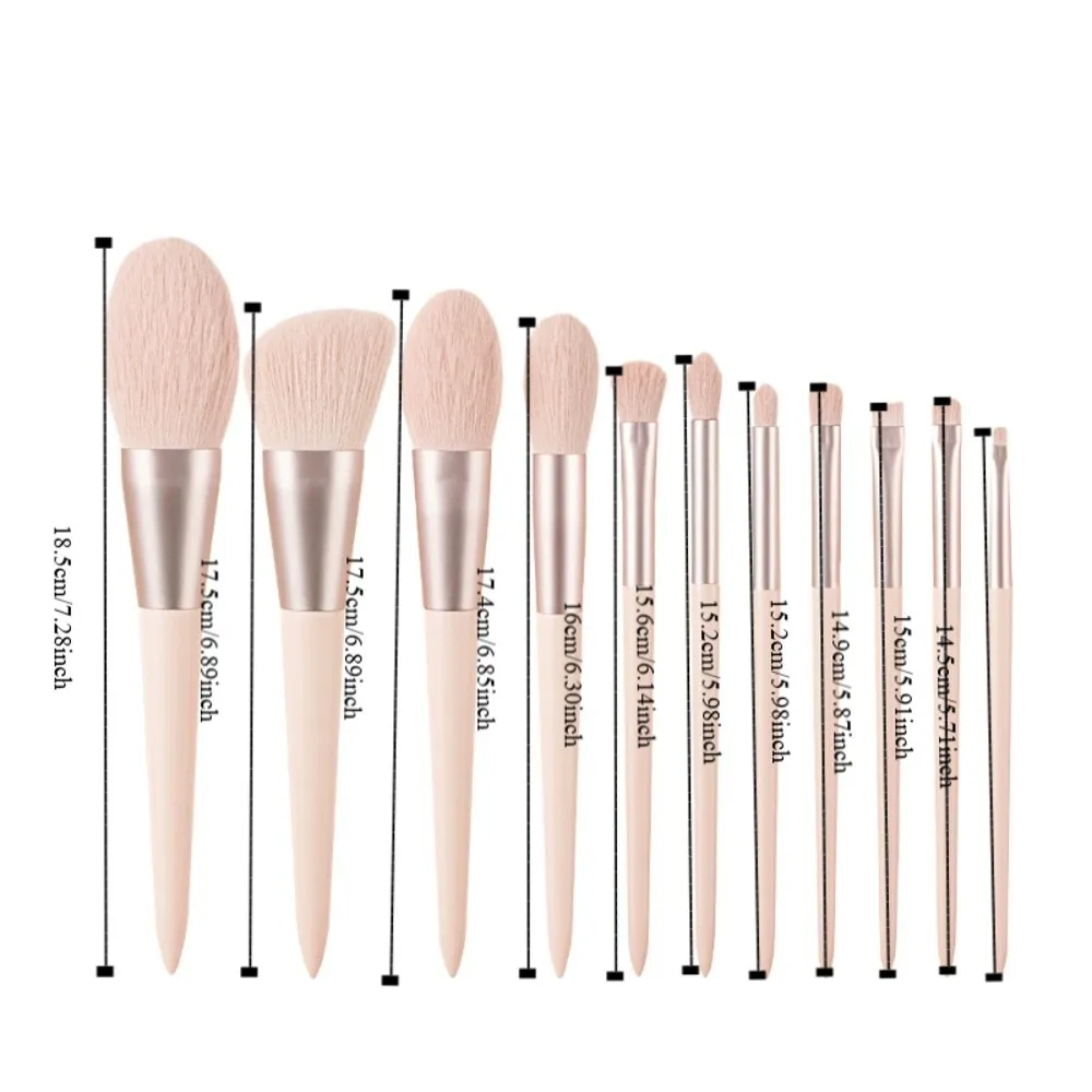 11pcs With Storage Bag Pink Makeup Brushes Set Soft-bristled Brush Wood Handle Foundation Brush Professional High Rebound