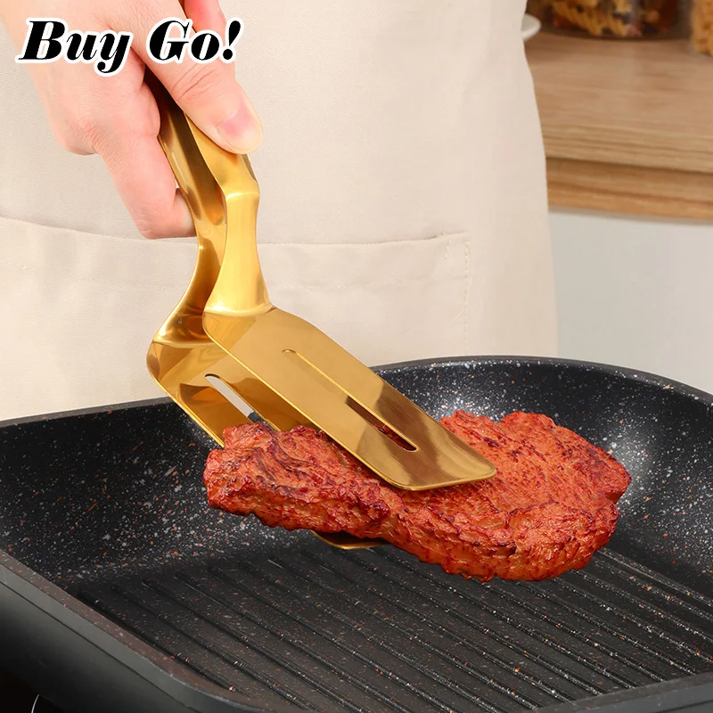 1/2PCS Stainless Steel Frying Shovel Clip Multifunctional Steak BBQ Tongs Frying Fish Spatula Bread Clip Household Kitchen Tool