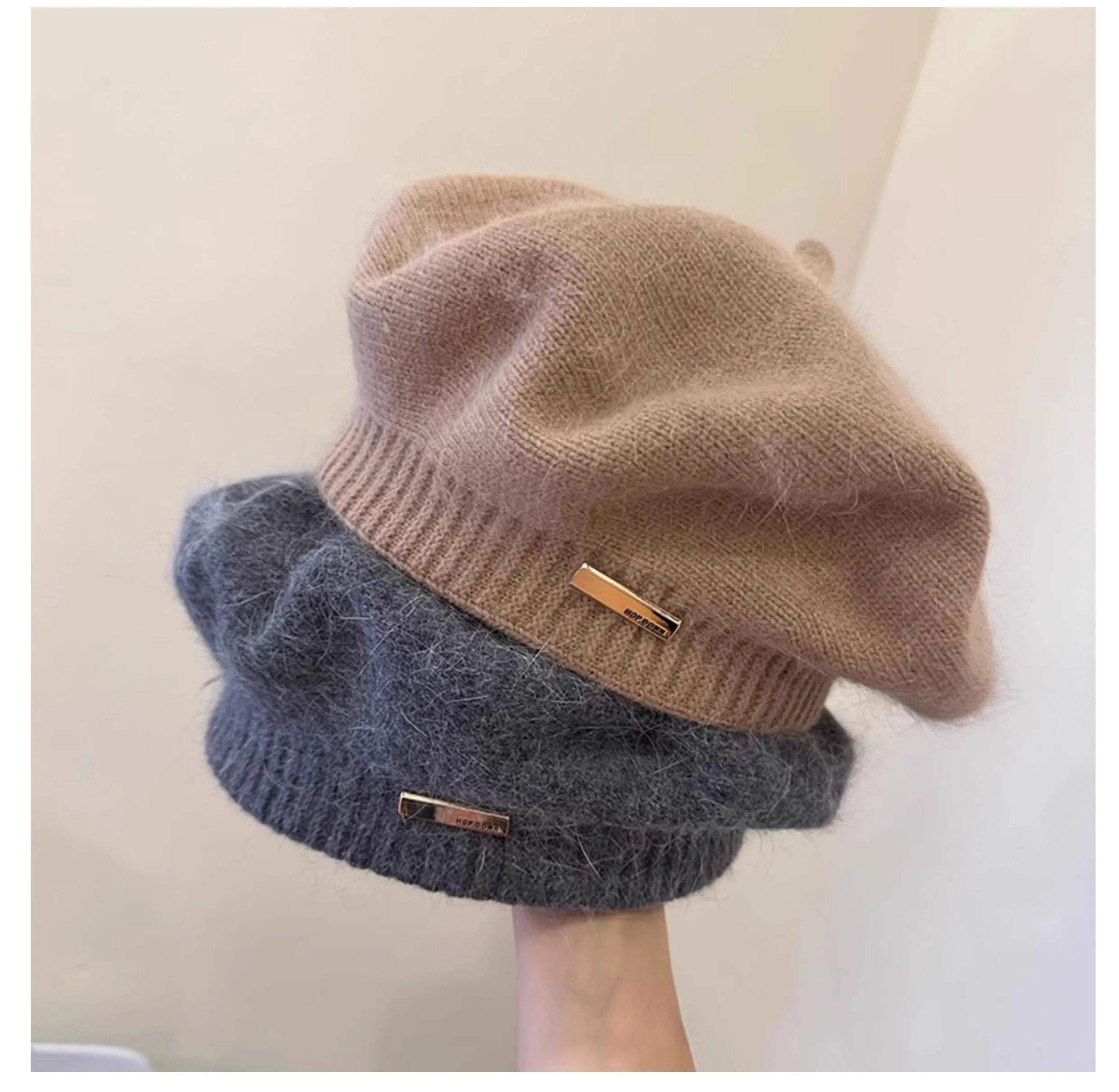Korean Version Rabbit Fur Beret for Autumn Winter
