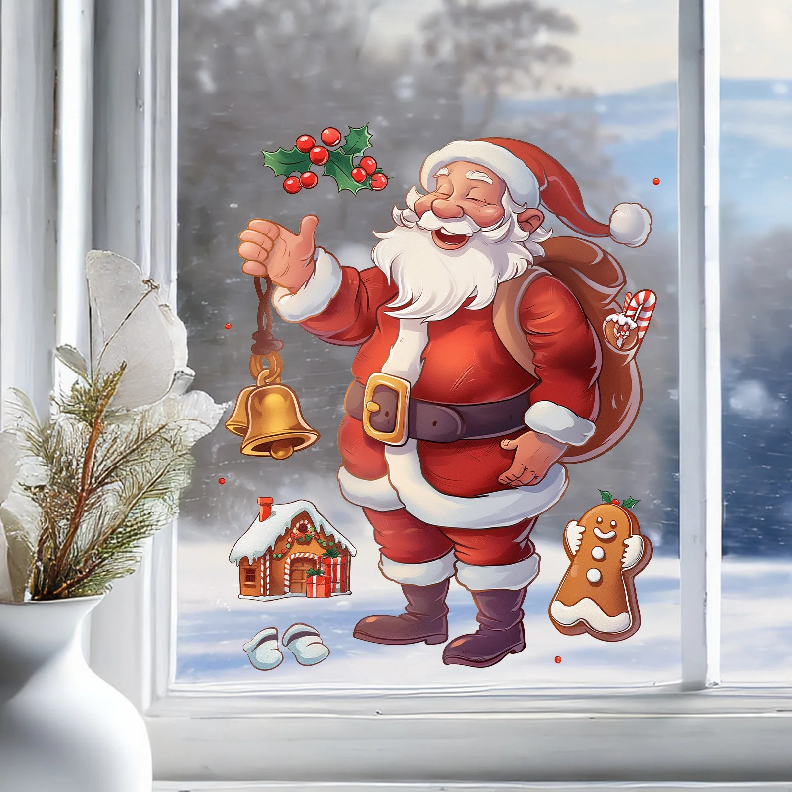 1pc Christmas Santa Wall Stickers PVC Waterproof Sticker Door Window Wall Decals DIY Peel Sticker Home Living Room Party Decor