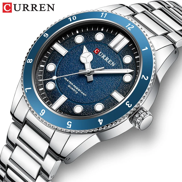 CURREN Casual Simple Quartz Watch with Stainless Steel Band Fashion Men's Clock Waterproof Luminous Wristwatches