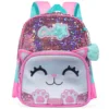 3PCS Cute Cat Backpack for Girls PU Leather Bookbag for Elementary School with Lunch Bag And PenBag 1
