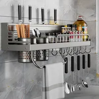 Kitchen Spice Organizer Space Aluminium Seasoning Storage Rack Knives Knife Holder Spoon Chopsticks Cutlery Holder Shelves 1