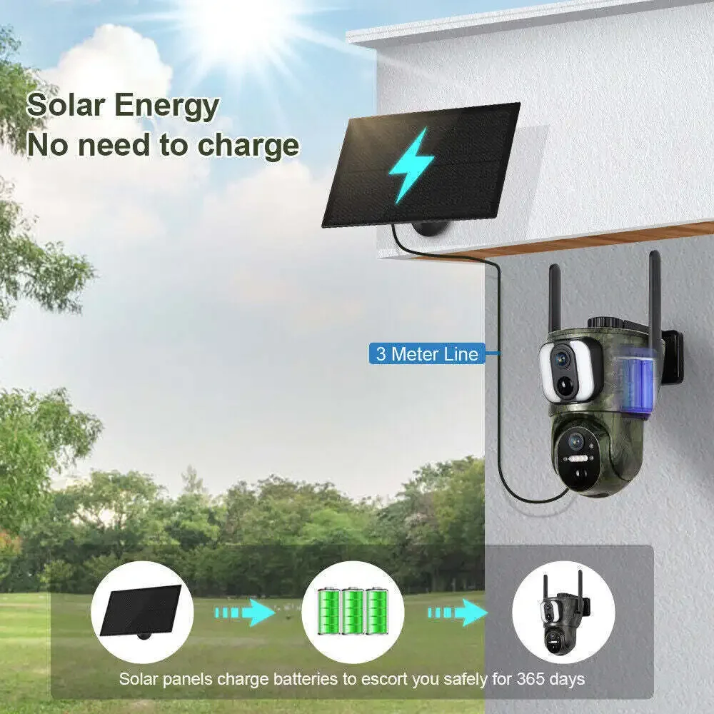 LS VISION 8MP Dual Screen Solar Security Camera 4K 4G/WiF Solar Monitor Camera P