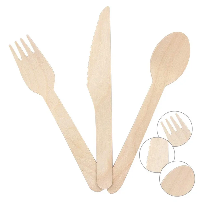 25/100 pcs Disposable wood wooden utensils rustic wedding party party tableware set shower cutlery
