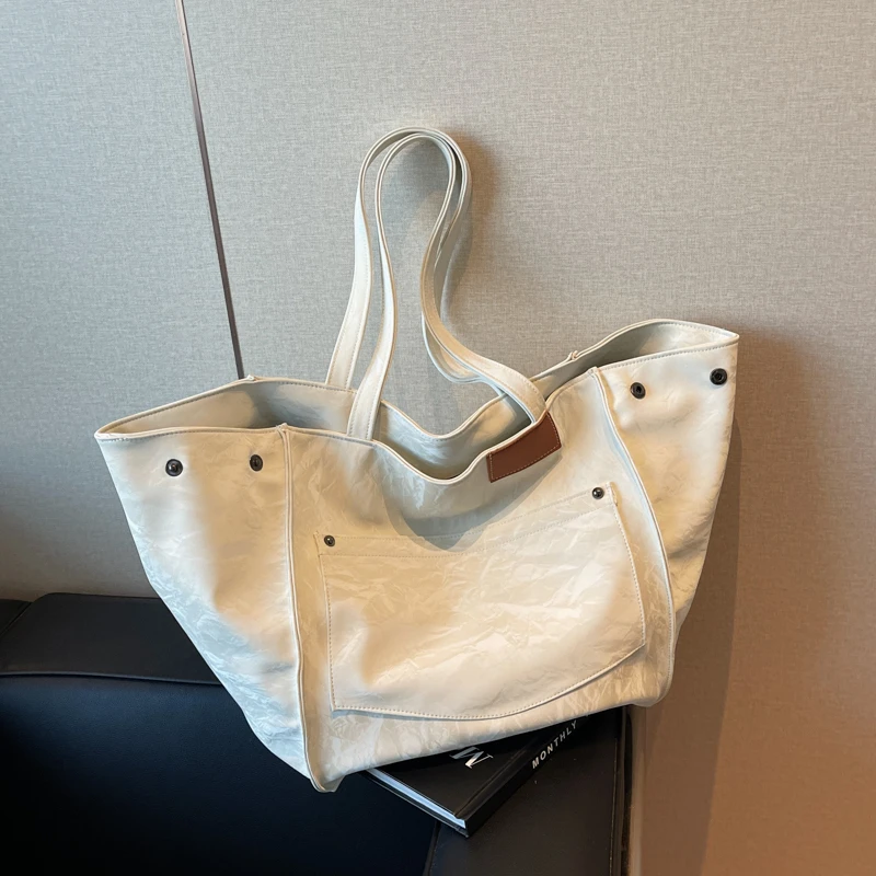 Übergroße Shopper-Umhängetaschen für Frauen, verformbar, große Kapazität, Einkaufstasche, 2025, Winter, Vintage, Pu-Leder, Handtaschen, einfach
