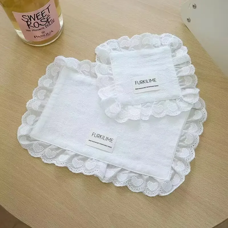 Korean Ins Style Love Lace Small Placemat Double Layer Multi-purpose Dustproof Coaster Cover Cloth Napkin