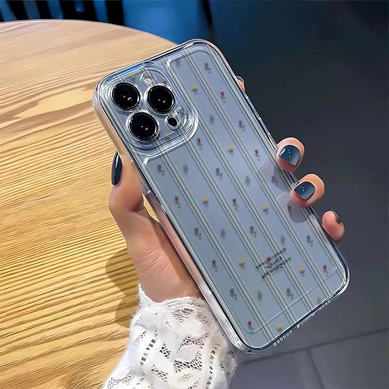 Vertical Stripe Floral Anti-Fall Phone Case