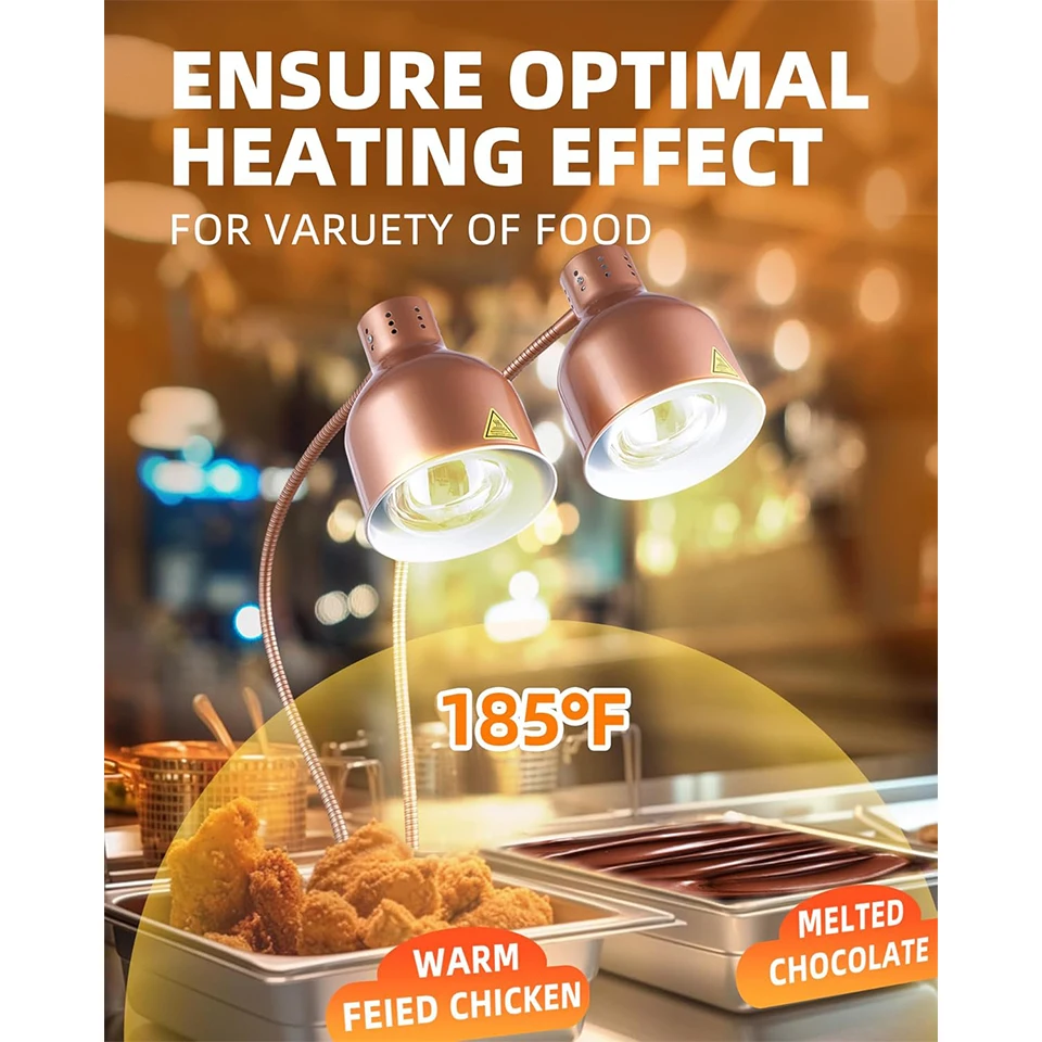 DW2C Commercial Food Heat Lamp with Rapid-Heating Bulbs: Steady Heating for Catering & Buffet Parties 3