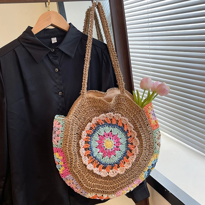 Women's Ethnic Style Large Capacity Straw Woven Tote Bag