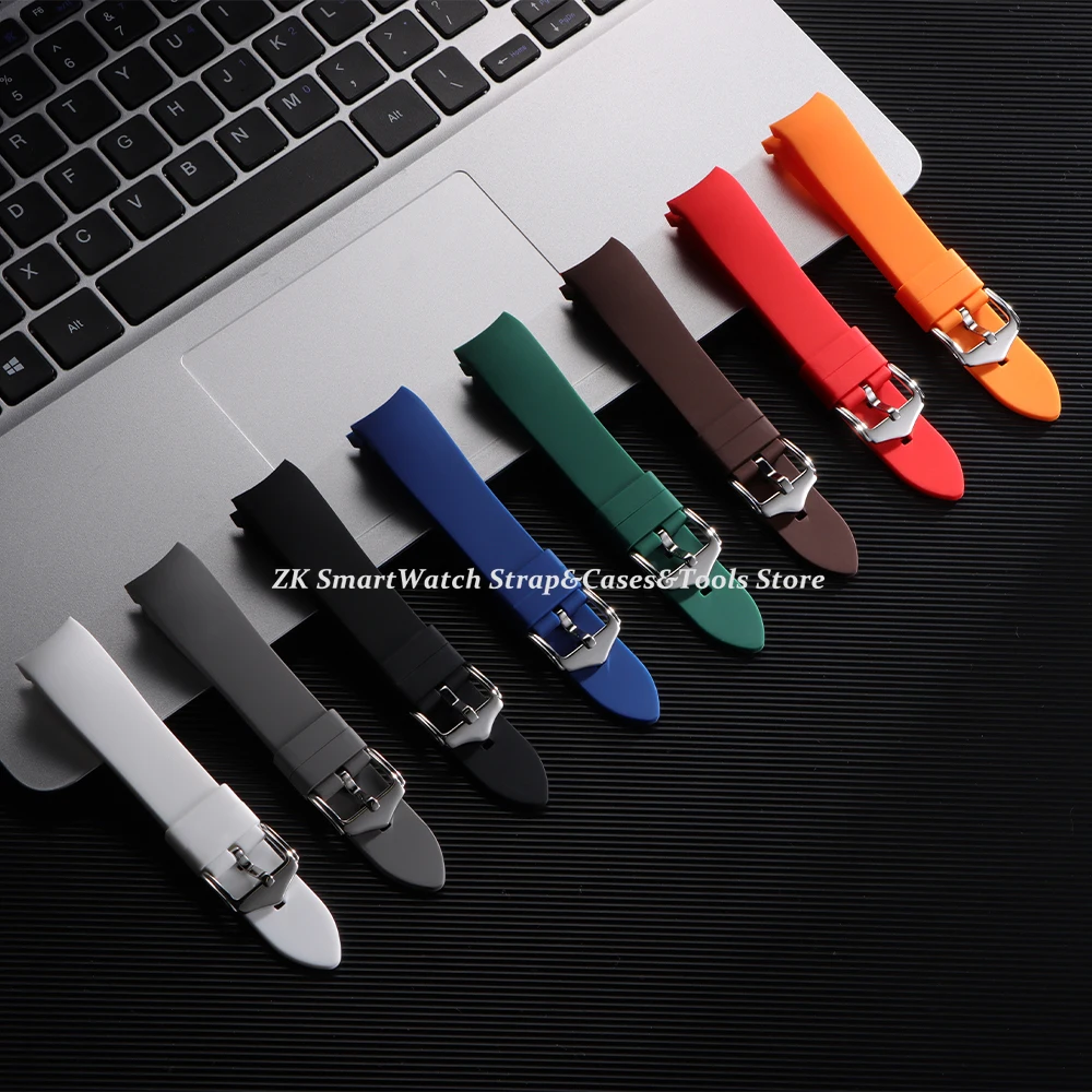 Curved End Rubber Watch Strap - Green Brown Silicone Sports Band
