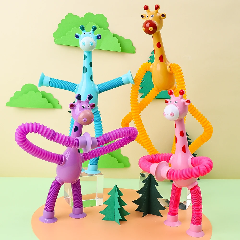 Children Suction Cup Giraffe Toys Pop-up Tube Telescopic Giraffe Creative Baby Puzzle Anti-stress Decompression Toys