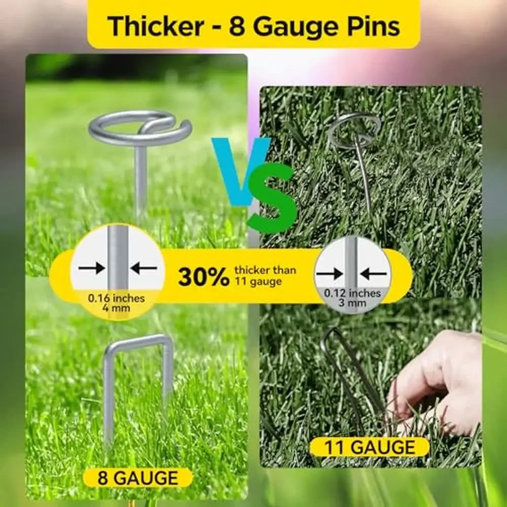 Galvanized 8 Inch Circle Top & U-Pins Combo Thicker 8 Gauge Wider 1.5-Inch Landscape Fabric Staples（60）