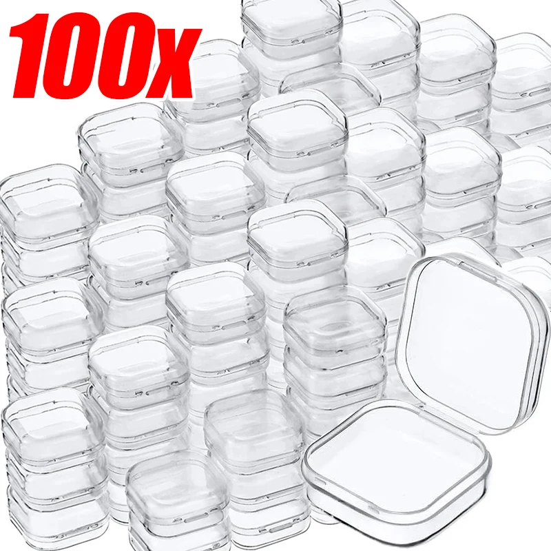 100/1PCS Mini Plastic Storage Box Transparent Dustproof Jewelry Container Portable Earring Ring Earplugs Packaging Storage Box