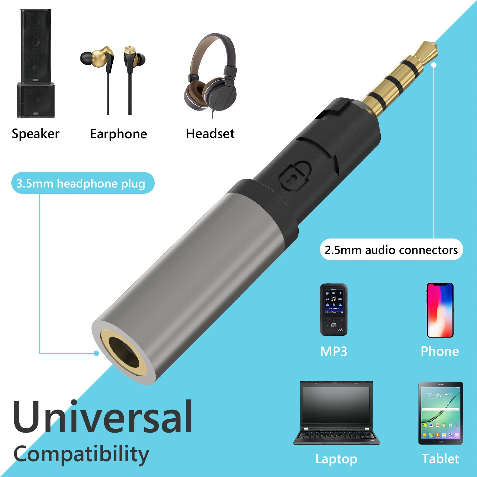 2 Stück Audio-Adapter 3,5 Mm Auf 2,5 Mm – Metallgehäuse, Vergoldet, Für Kopfhörer, Handy & Mikrofon