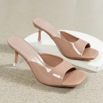 2025 Women High Heel Sandals Summer New Fashion Square Toe Open Toe Women Elegant Casual Comfortable Black High Heel Sandals 1