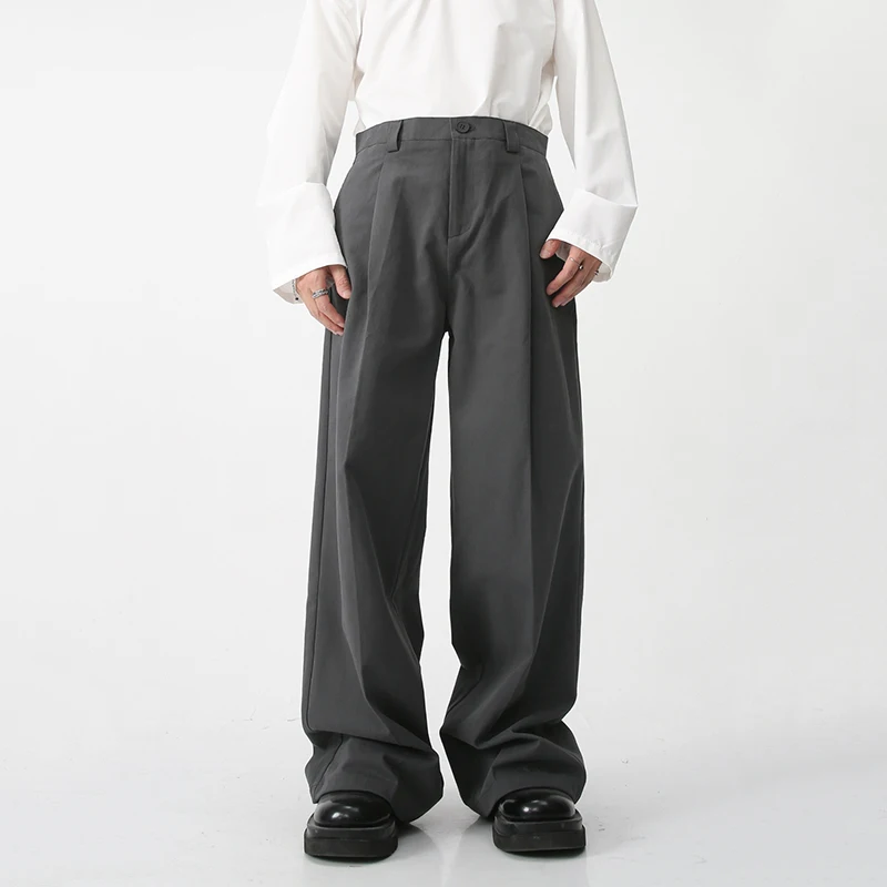 IEFB Spring Summer Korean Men`s Casual Pants Solid Color Loose Straight Wide Leg Trousers