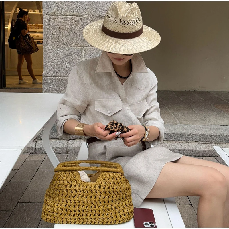 Luxury Natural Fiber Woven Straw Clutch Bag for Women