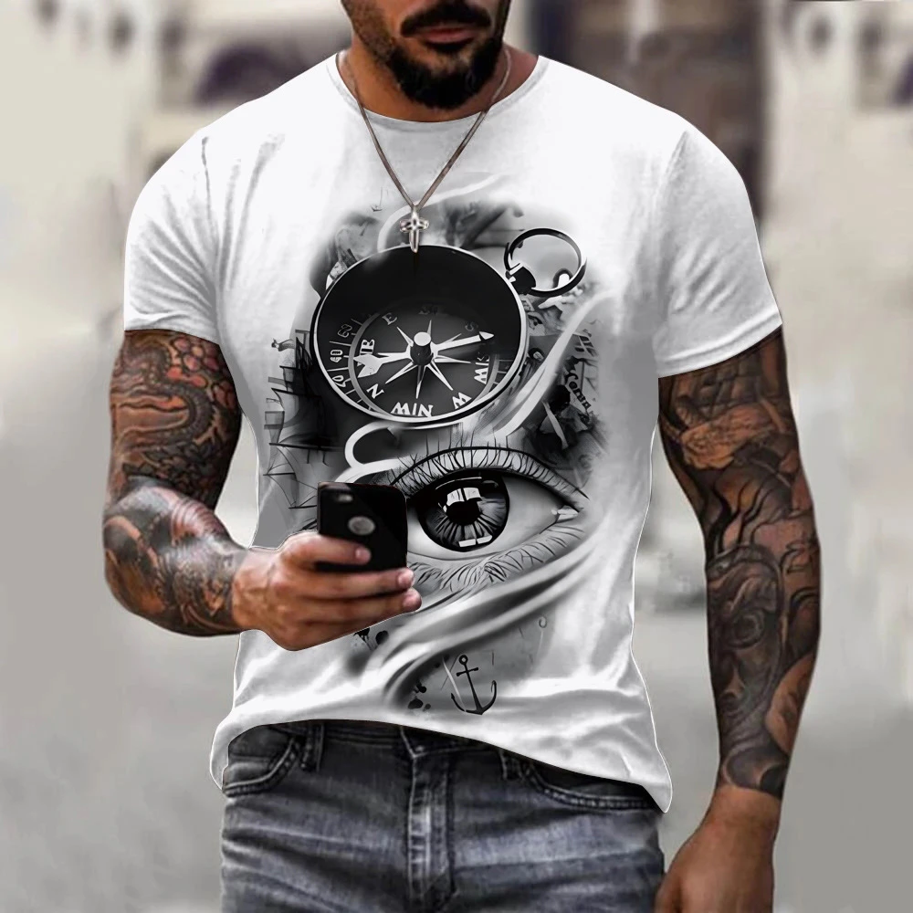 

Vintage Men's T-shirt Summer Short Sleeve O-neck 3D Anchors Print Top Tee Shirt Oversized Men's Clothing Casual Streetwear
