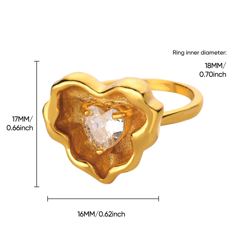 Cubic Zirconia Hearts Rings Adjustable Gold For Women