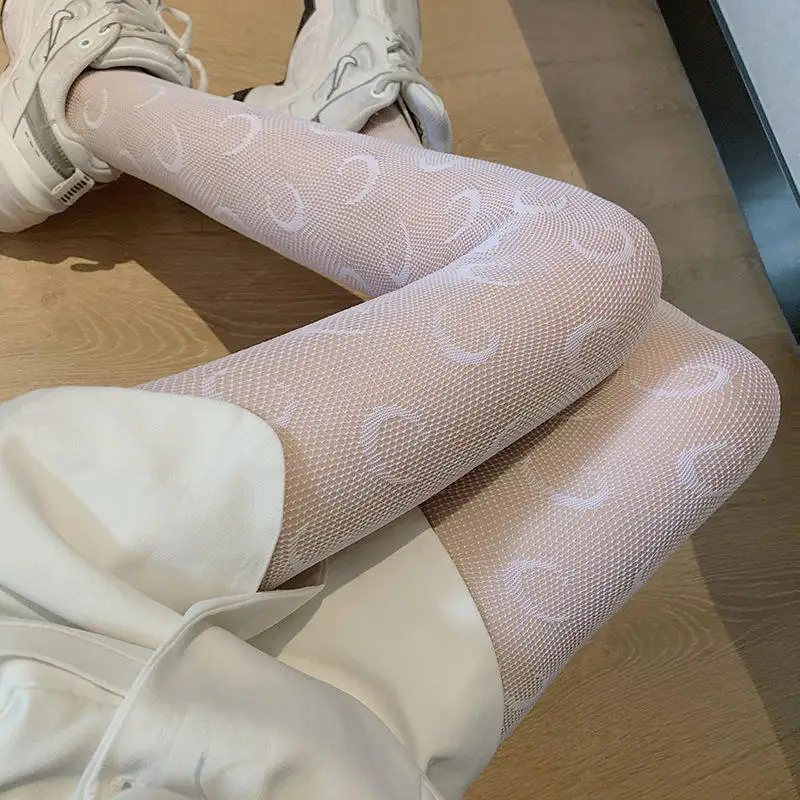 Kawaii Gothic Aushöhlen Strumpfhosen Mond & Stern Muster Fishnet Taille Mesh Strumpfhosen Frauen Spicy Girl Sexy Dünne Ins Flut Spitze strumpfhosen – Detail 8