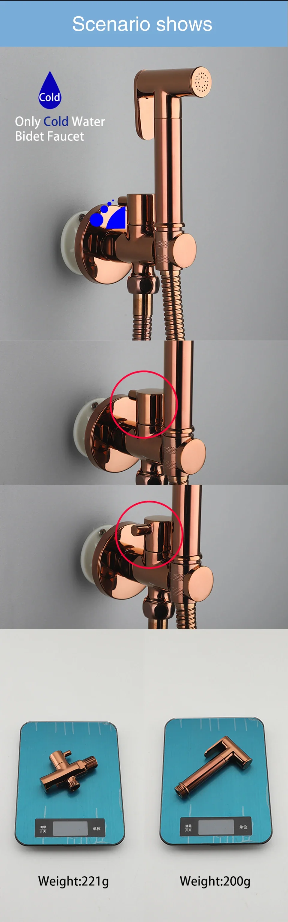 Description Picture 4 of itemAvapax Brass Bidet Faucet Handheld Bidet Sprayer Set Rose Gold Toilet Faucet Single Cold Water Portable Bathroom Shower Head