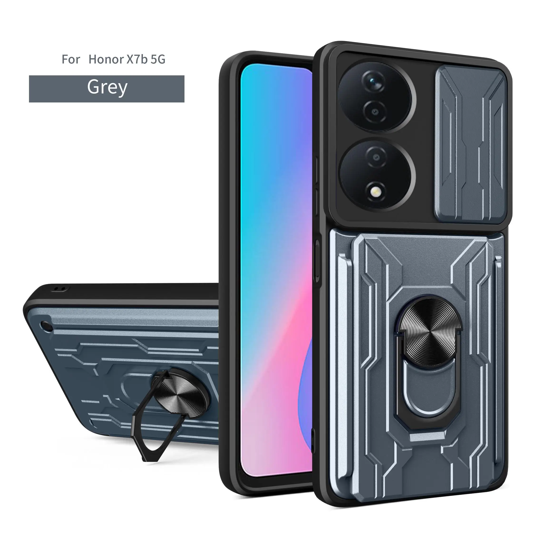 Sliding Lens Cover Phone Case with Rotating Ring and Magnetic Car Holder - Protective Cover