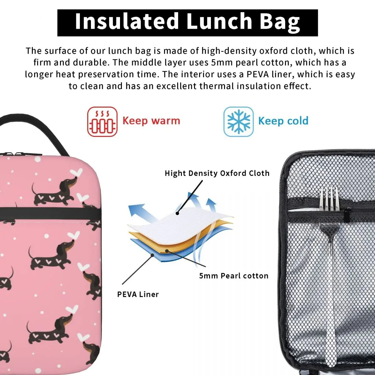 Custom Sausage Dog Lunch Bag Women Warm Cooler Insulated Lunch Box for Adult Office