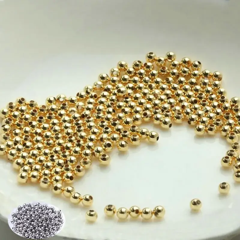 

Латунные круглые бусины с покрытием из 14-каратного золота, 2/2,5/4/6 мм
