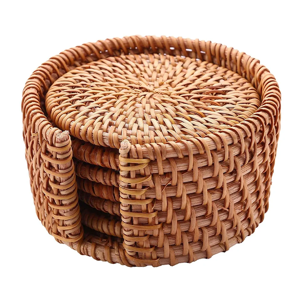 

Rattan Coasters 8cm Handmade Braided Natural Coaster Round Rattan Teacup Mat Creative Kitchen Table Crafts Stylish Drinks Holder