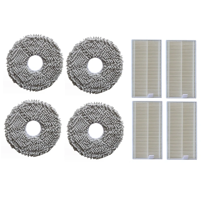 

8 Piece Washable Mop Cloth HEPA Filter Gray & White Plastic+Microfiber For Midea V12 V10 Robot Vacuum Cleaner Accessories