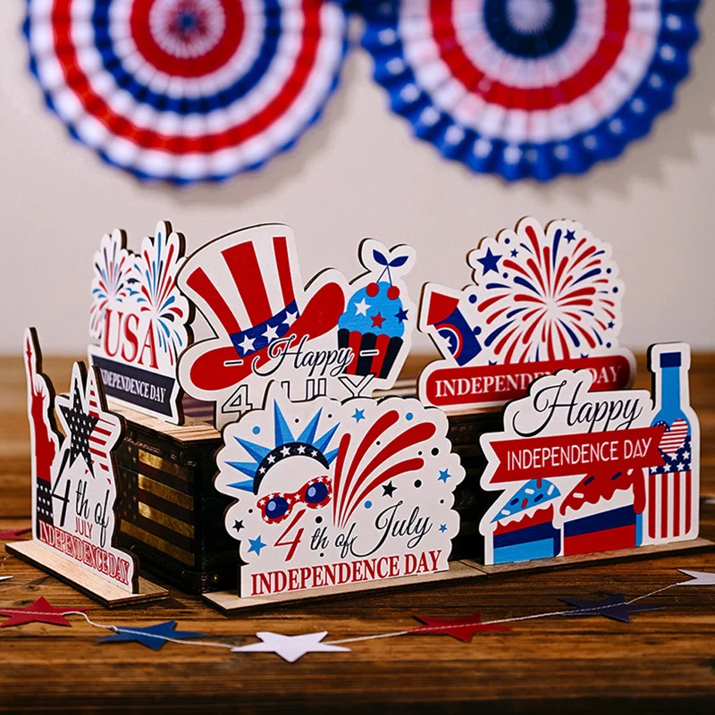 American Independence Day Wooden Ornaments Happy 4th Of July USA National Day Party Decoration For Home Patriotic Decor Supplies