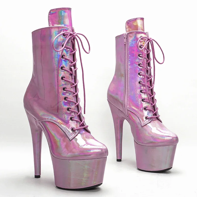 

Leecabe 17cm/7Inch Shinny Laser PINK Pole Dancing shoes High Heels Shoes pole dance boot