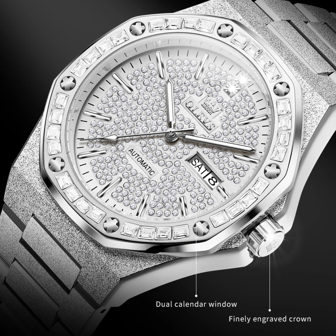 OLEVS 9803 Fashion Mechanical Watch Gift Round-dial Stainless Steel Watchband Wristwatch Week Display Calendar