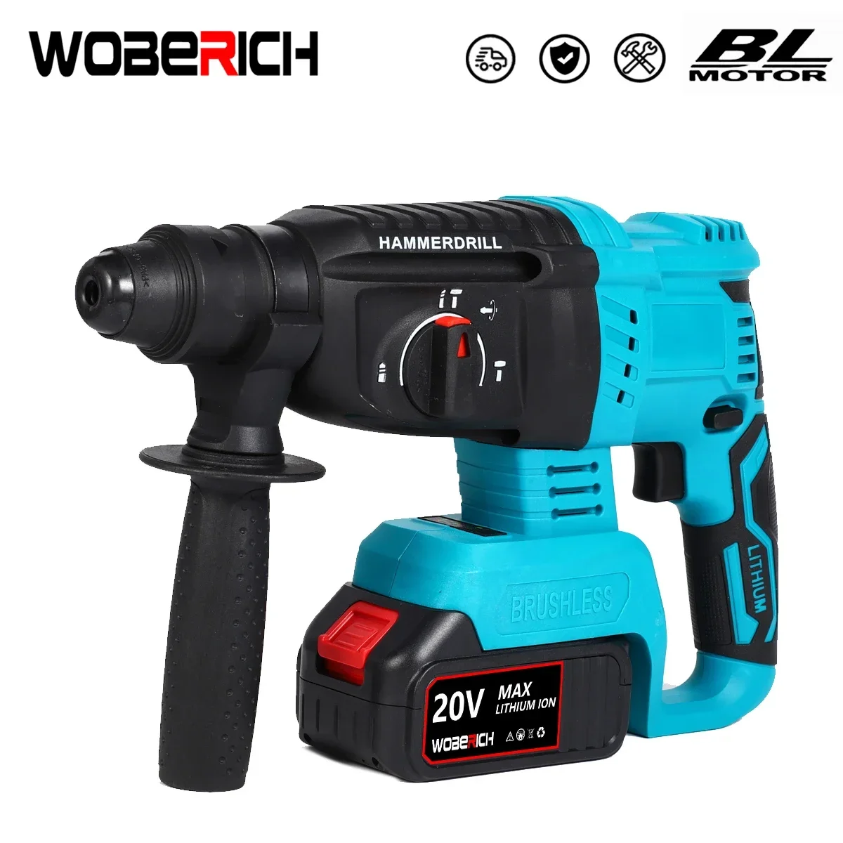 

Brushless Cordless Rotary Hammer Drill Rechargeable Electric Hammer Impact Drill Rotary Hammer Drill Multifunction Rechargeable