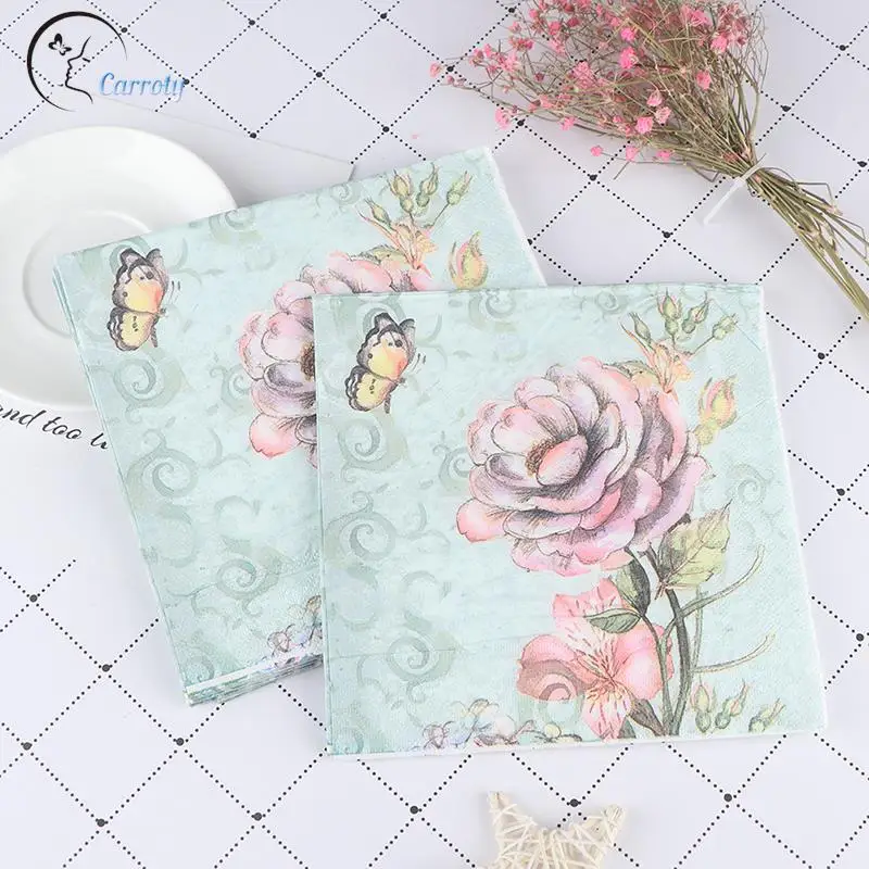 20PCS Table Paper Napkins Elegant Tissue Vintage Towel Flower Butterfly Stamp Birthday Wedding Party Home Decoration