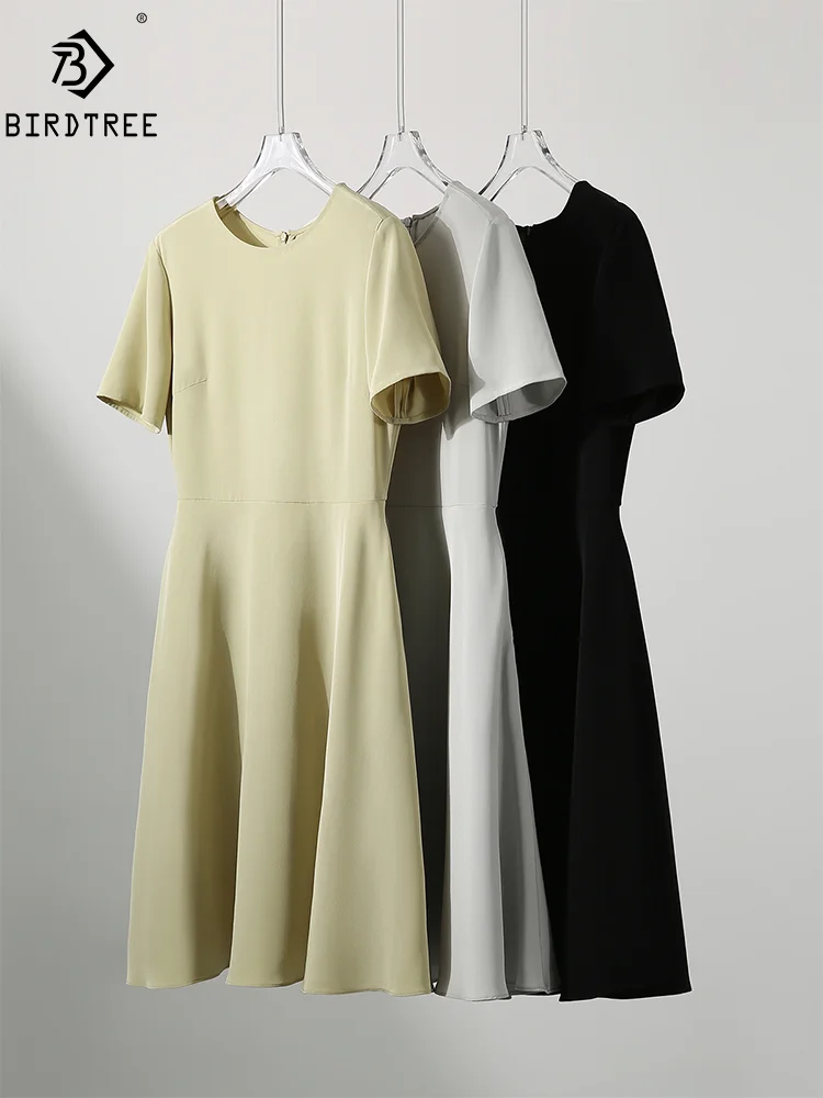 

BirdTree, 90.7%Mulberry Silk Elegant Dresses, Women Round Neck Short Sleeve, Simplicity Commute A-Line Dress, Summer D45310QM