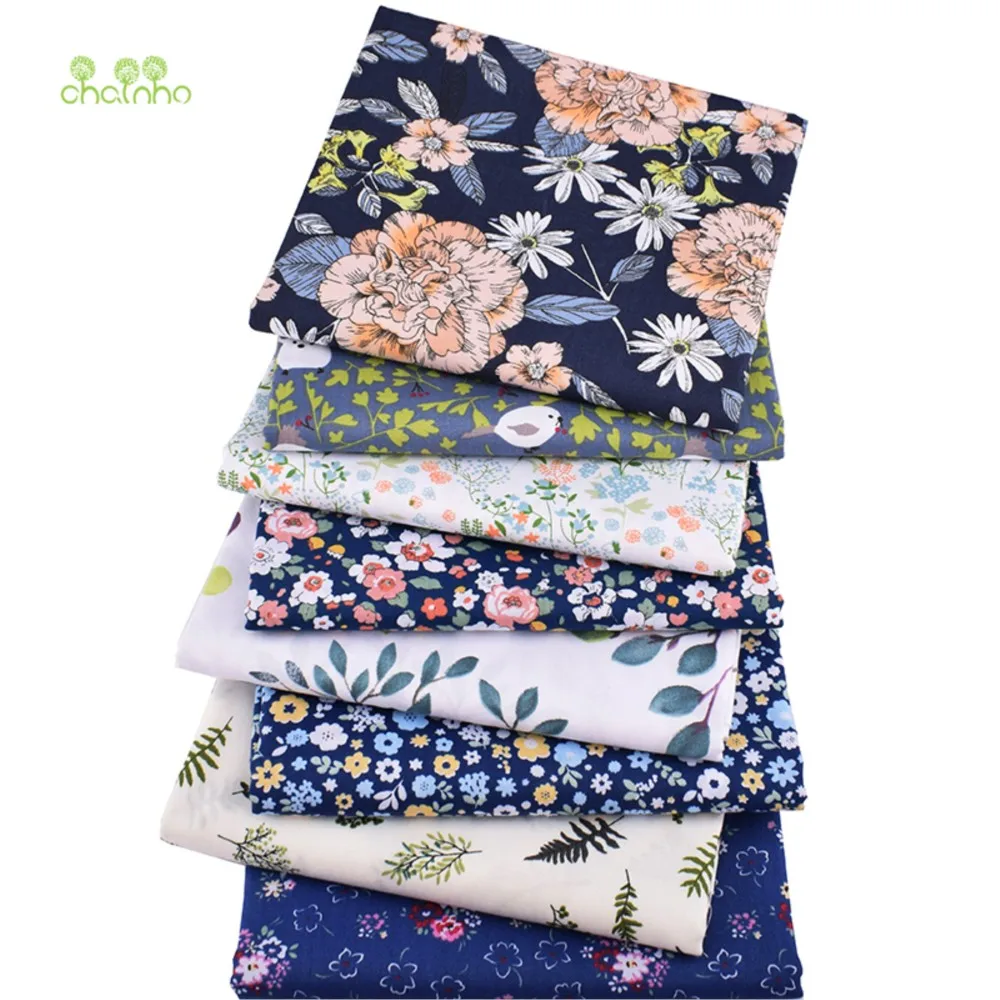 Chainho,Printed Twill Weave Cotton Fabric, DIY Sewing Quilting Material,Patchwork Cloth,Floral Series,2 Sizes,15C104
