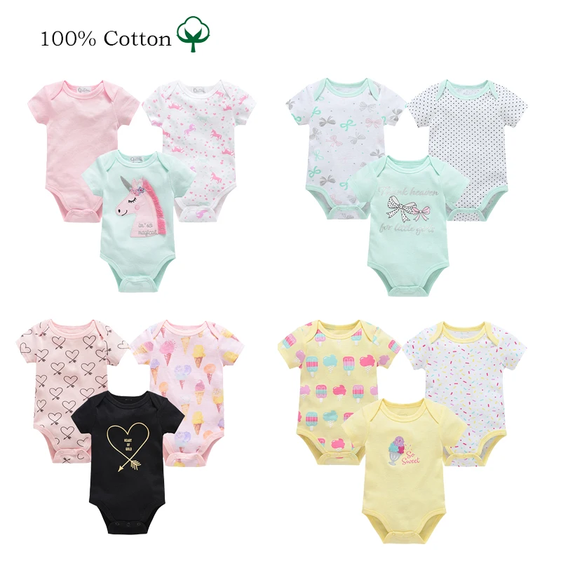3Pcs/Set Baby Romper Girls Clothes 100% Cotton Bodysuit Children's