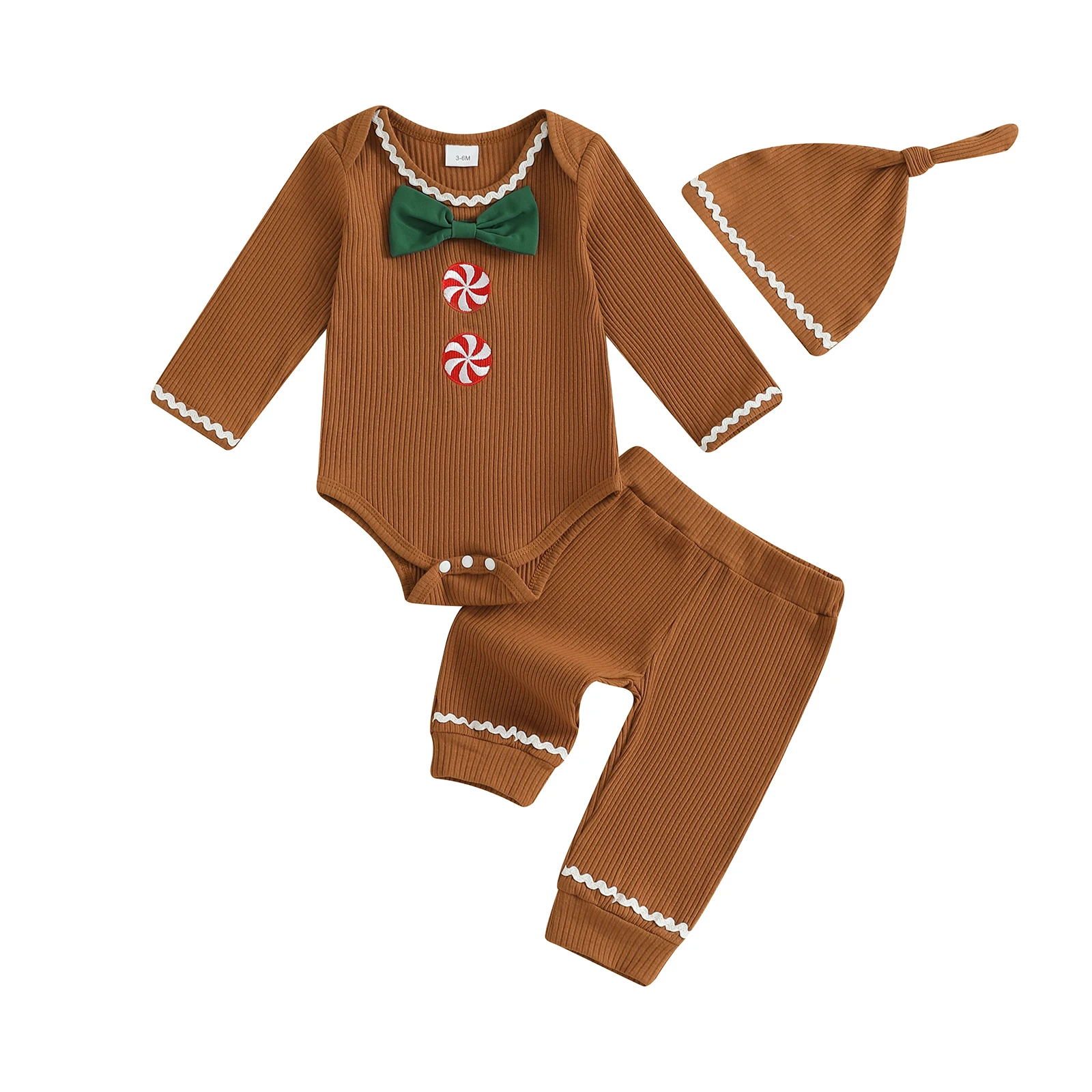 Newborn Baby 3 Piece Set Long Sleeve Round Neck Santa Claus Bow Romper Hat Elastic Waist Pants Christmas Outfit S249febc3966a47e3ad036d71a948dd70z