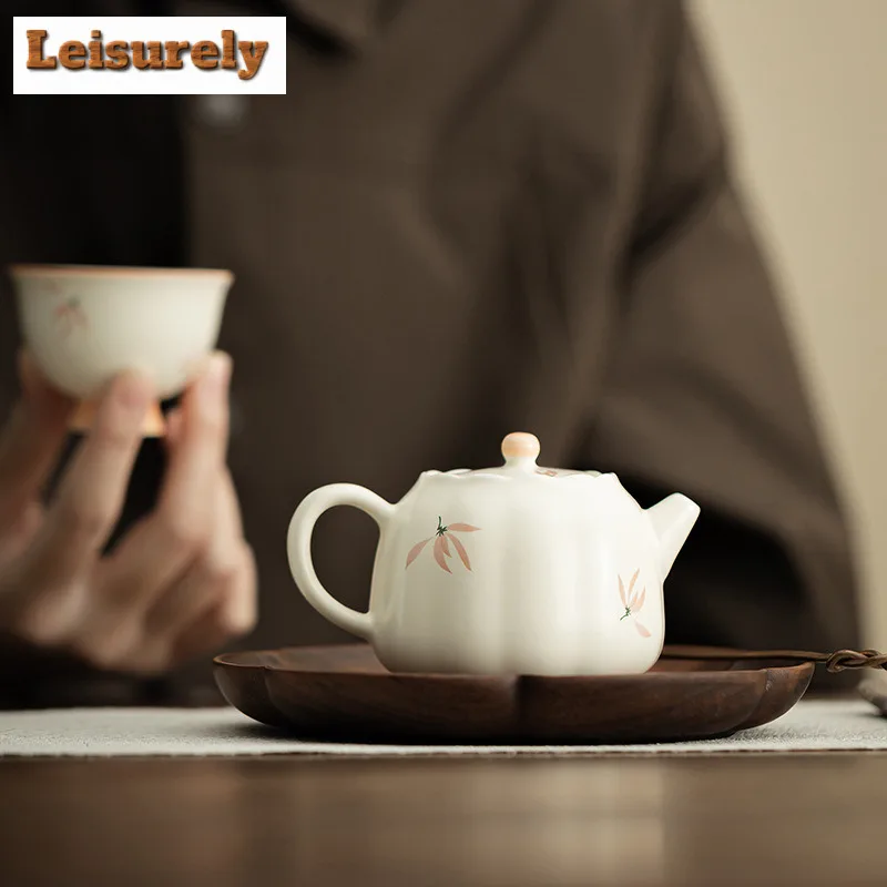 158ml Orchid Wind Chime Cream Ding Kiln Flower Teapot Small Tea Infuser Pot Tea Brewing Kettle With Strainer Tea Ceremony Craft