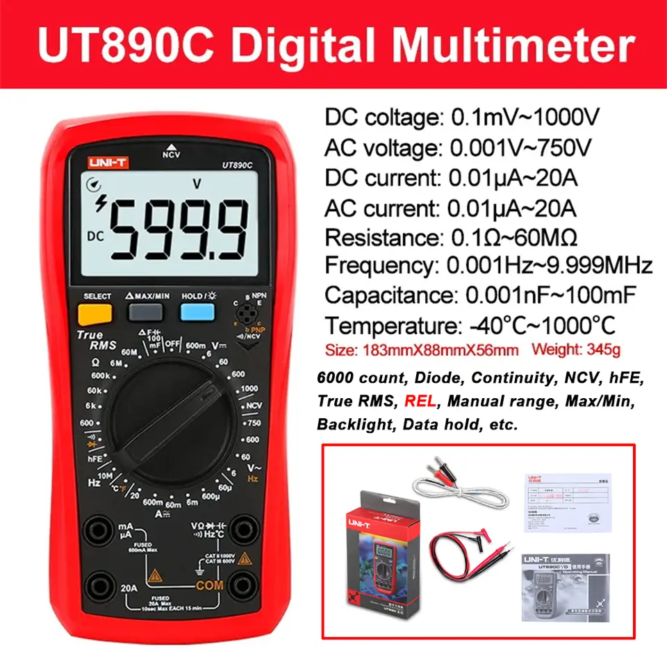 UNI-T Multimeter Digital Professional UT890C UT890D+ UT89X UT89XD UT60S UT60BT UT61B+ UT61D+ UT61E PLUS Electric Tester Meter image 7