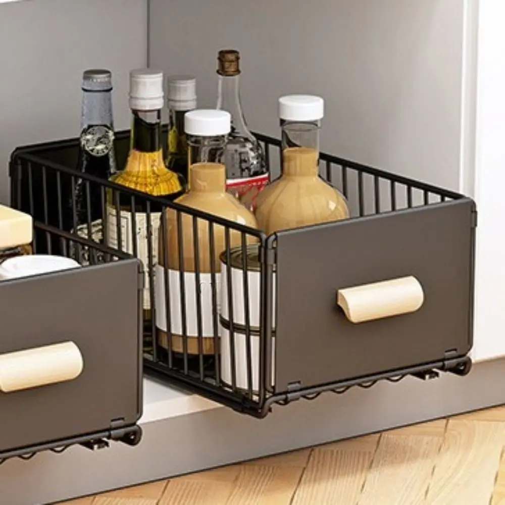 Foldable Telescopic Storage Rack Wear Resist Non-perforated Pull Out Drawer Metal Multifunctional Slide Out Shelf