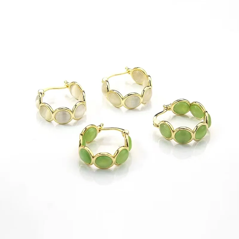 2025 New Design Sense White and Green Opals Round Hoop Earrings for Women‘s Korean Fashion Jewelry Luxury Shiny Accessories - Image 6