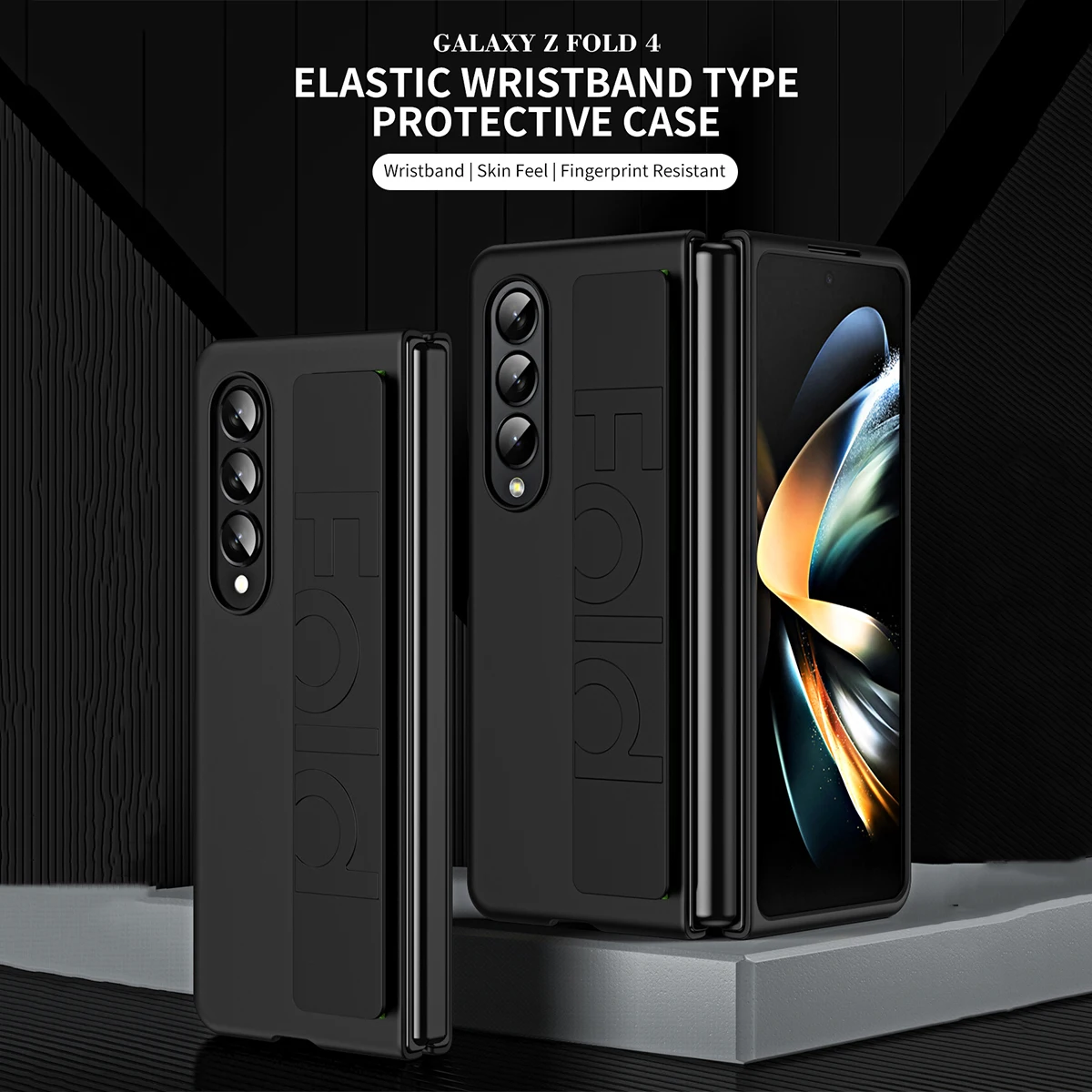 Matte Silky Hard Plastic Grip Case Strap Samsung Galaxy Z Fold 5 3 4 2 Wristband Elastic Armor Cover Z Fold5 Fold4 Fold3 phone case