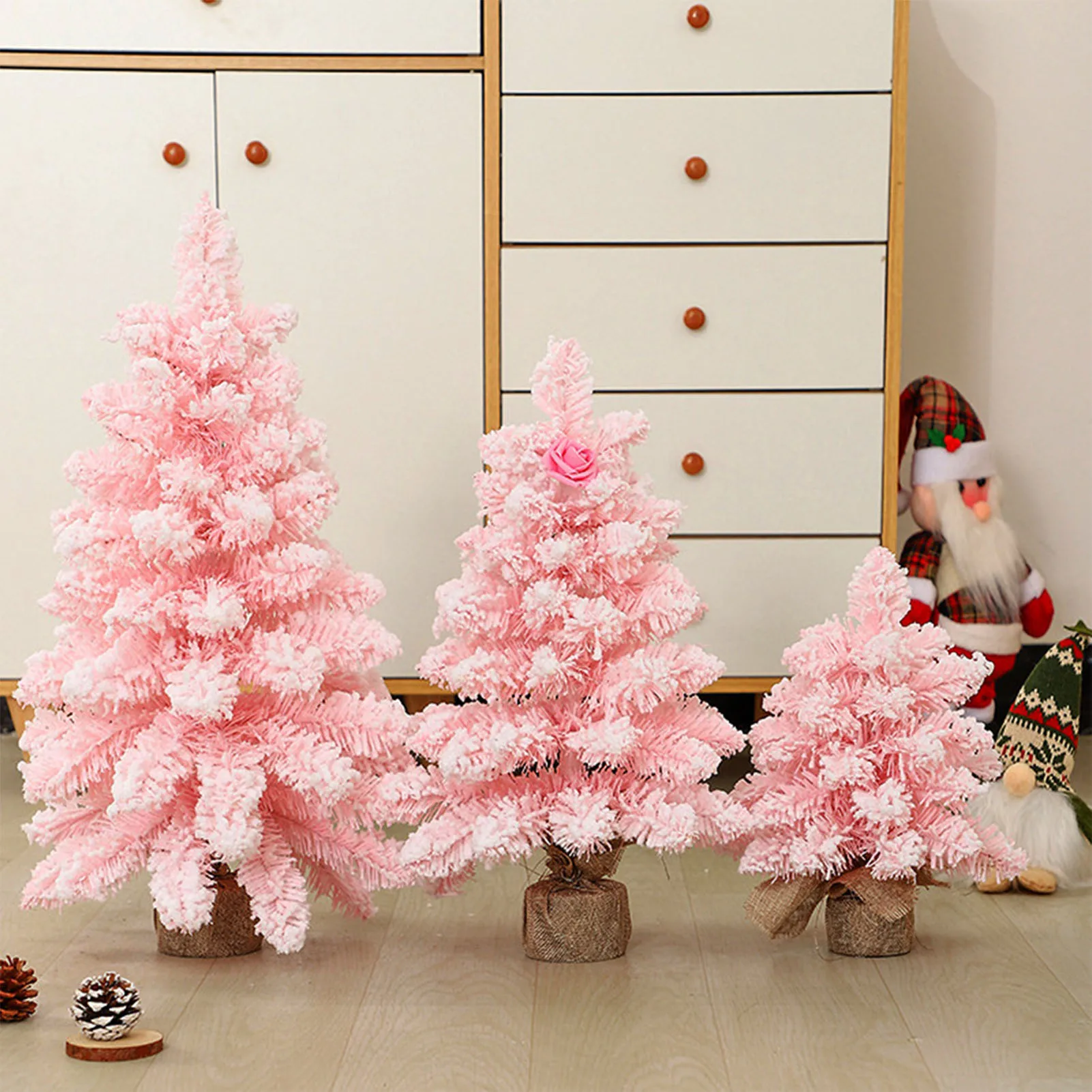 Artificial Pink Christmas Tree Mini Desktop Decoration 30cm/45cm/60cm 4