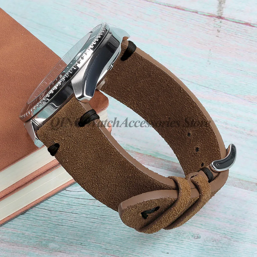 Vintage Blue & Brown Suede and Leather Watch Strap with Quick Release