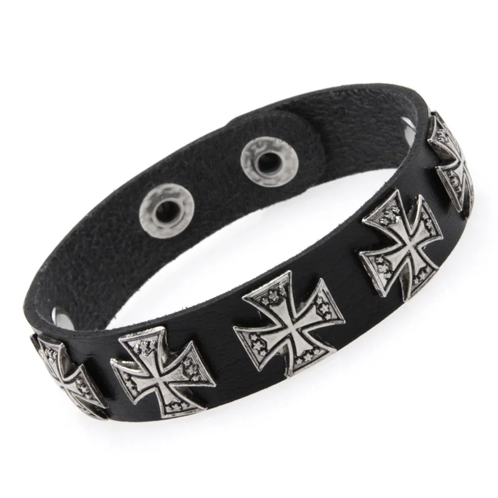 2024 Gothic Punk Hip Hop Rock Spike Rivet Cross Stud Lederarmband Armreif Bangle 5