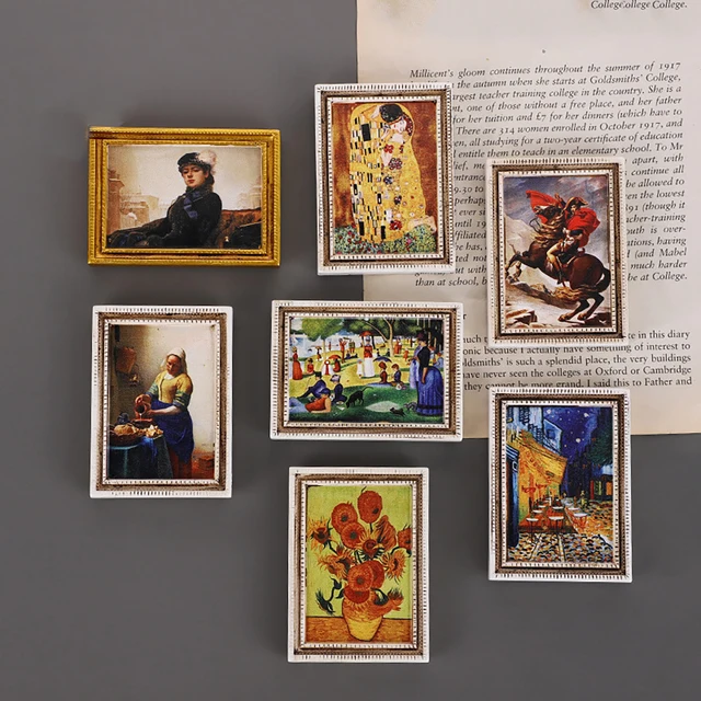 Magneti per frigorifero con pittura di fama mondiale Decorazioni creative per porte di frigorifero Mini opere di Van Gogh Monet 3