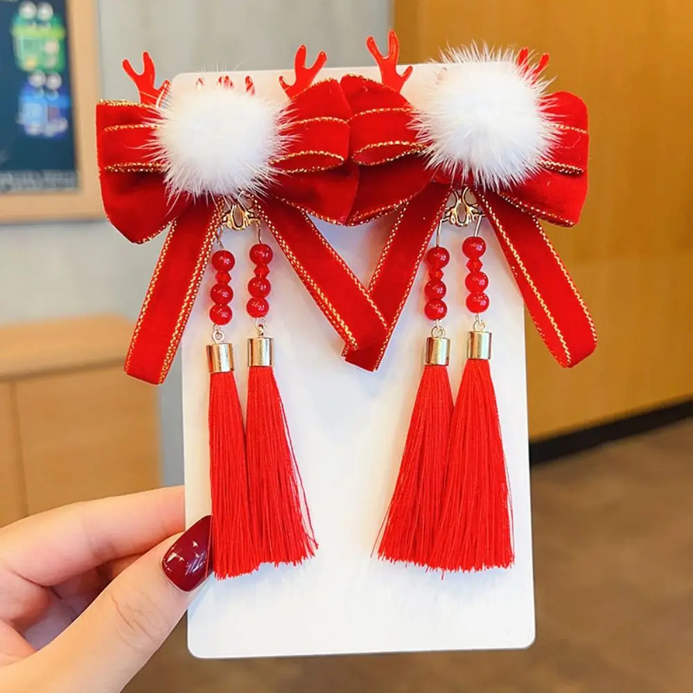 

Costume Headwear New Year Red Hairclip Hair Accessories Princess Chinese Style Hair Clip Hanfu Headdress Lace Red Bow Hair Clip